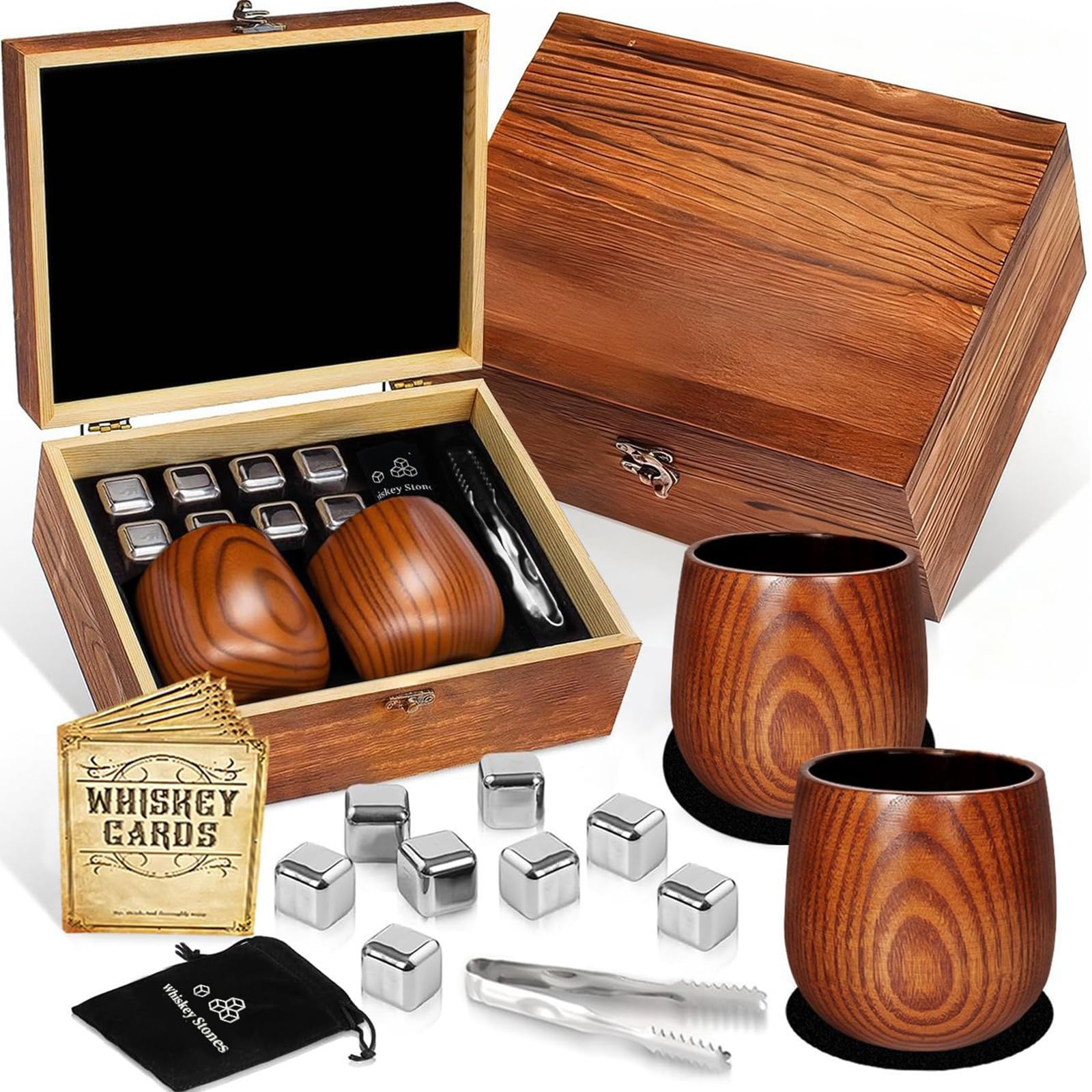 Verrerie irlandaise de luxe en bois avec pierres à whisky artisanales