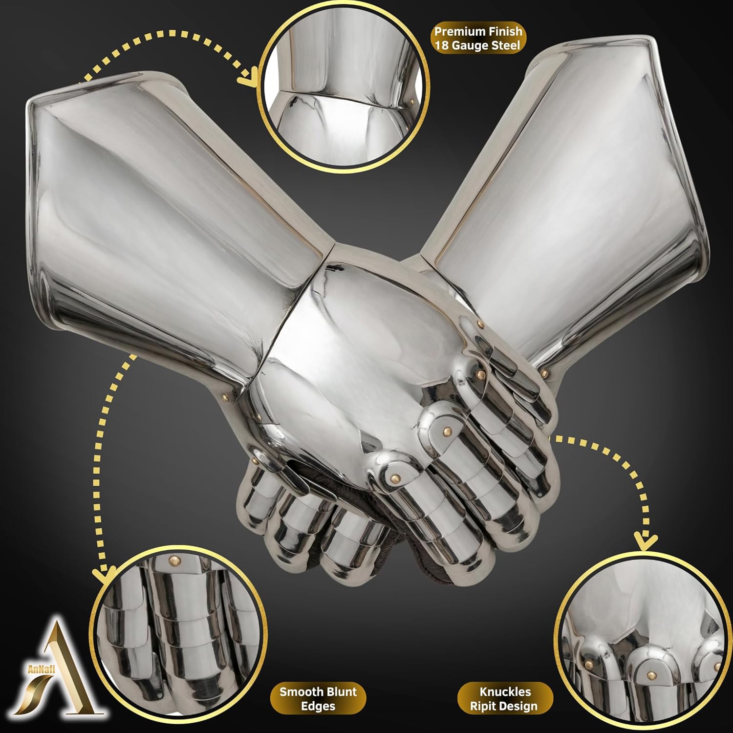 AnNafi® Armor Gauntlets Steel Gloves Armor Pair | Medieval Knight Costume| Warrior Metal Gauntlet