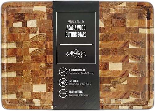 Salt & Light Tabla de cortar de madera de acacia para cocina con ranura para jugo, 12 x 17 x 1.25 pulgadas