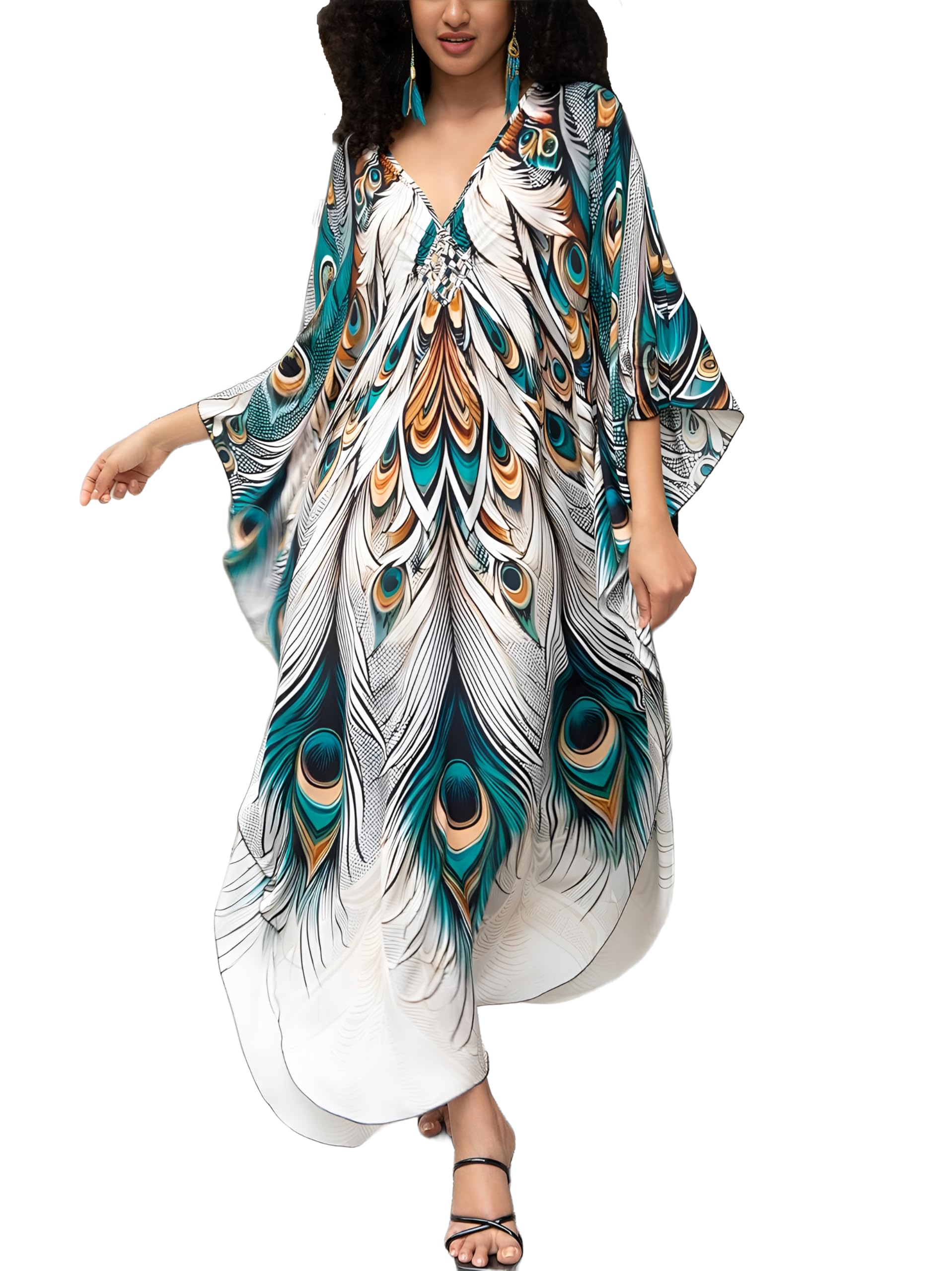 KEYLORTING Plus Size Kaftan Dress Women, African Moo Moo Print Caftan, Batwing Dress, Beach Cover Up for Party and Loungewear