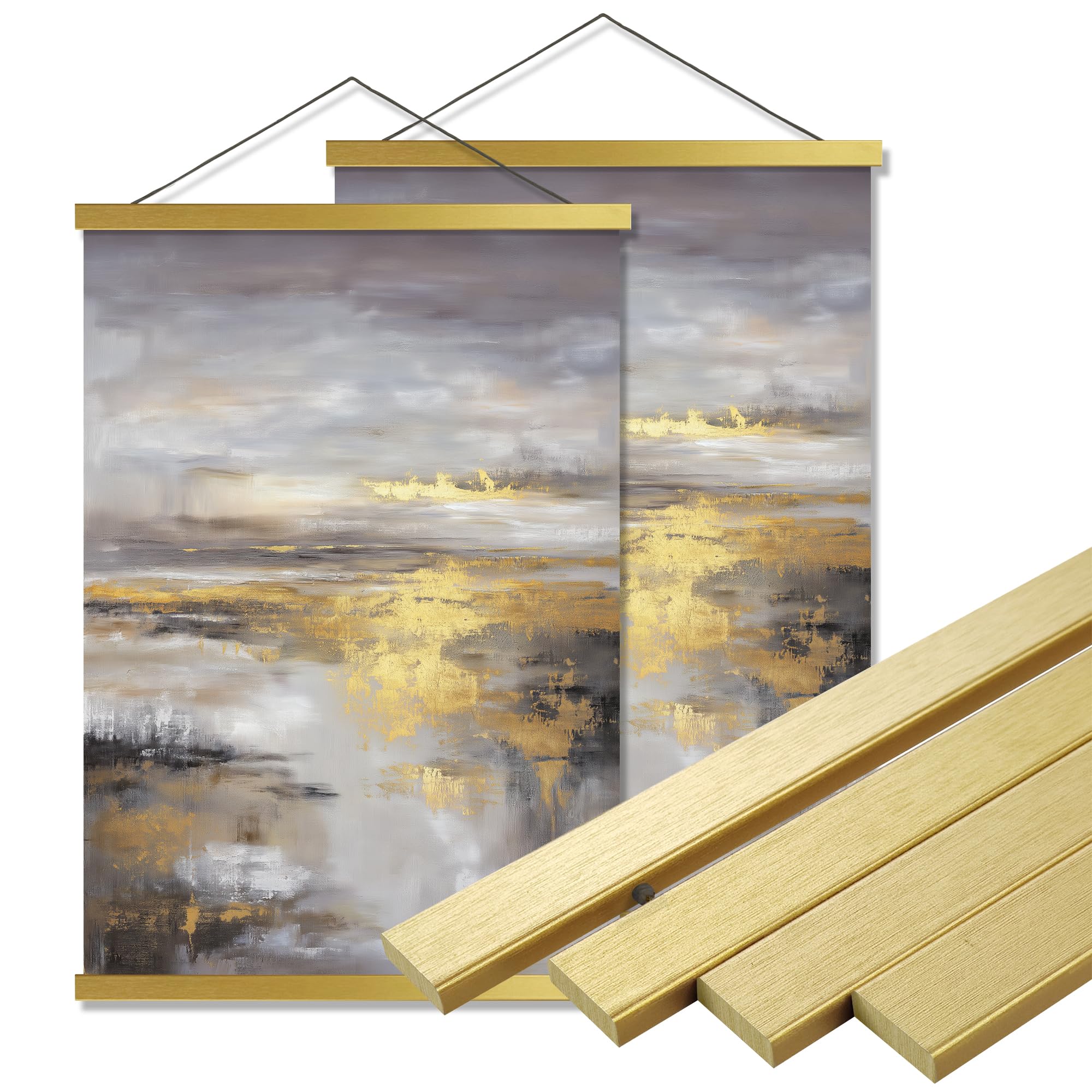 Bluesun 2 Pack Magnetic Poster Hanger Frame 18inch gold - 18 inch Wide Poster Frames Fit 18x24 18x30 18x36 Art Prints & Canvas Hanging Kit (18" Gold)