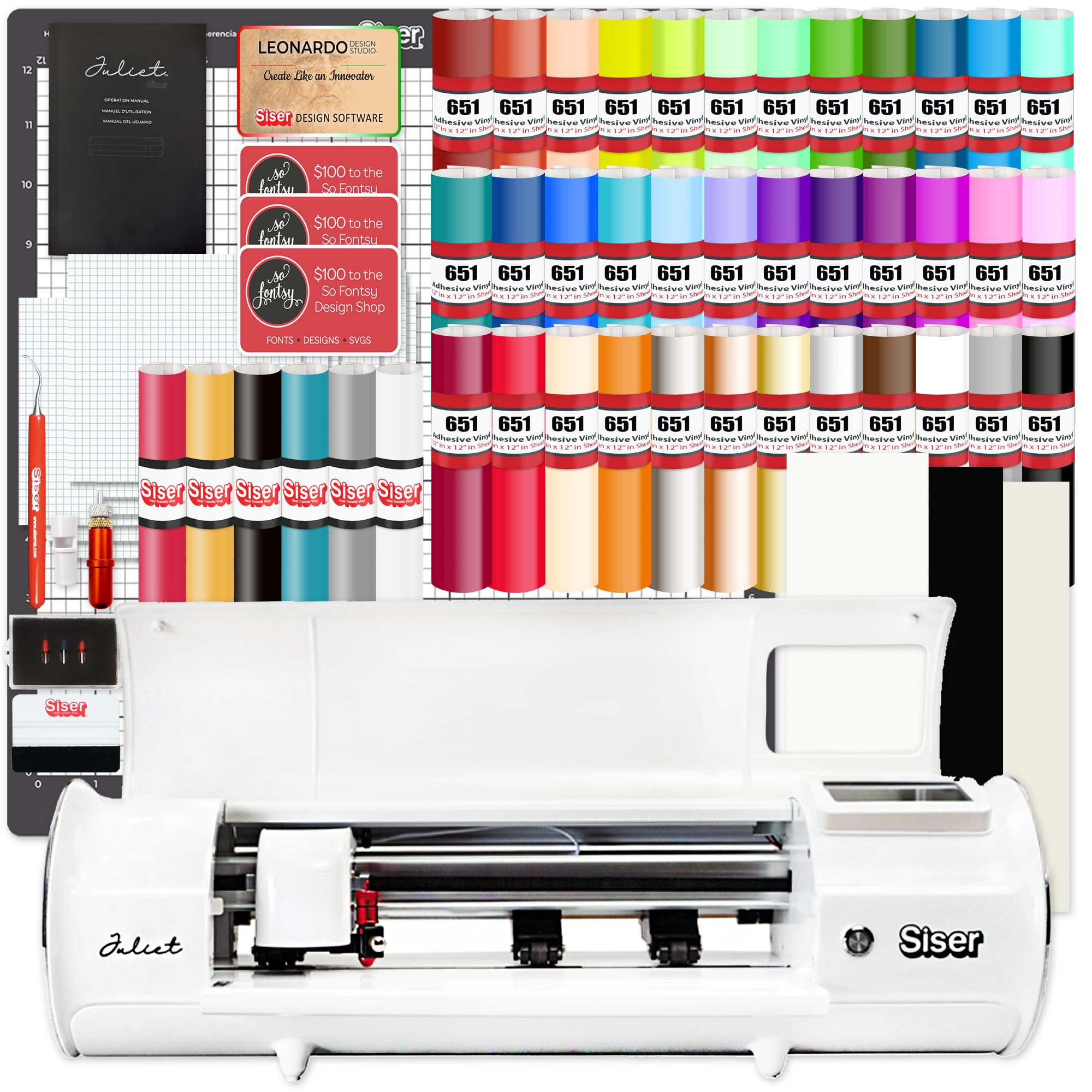 Juliet Professional Vinyl Cutter Machine Deluxe Bundle with Vinyl & HTV