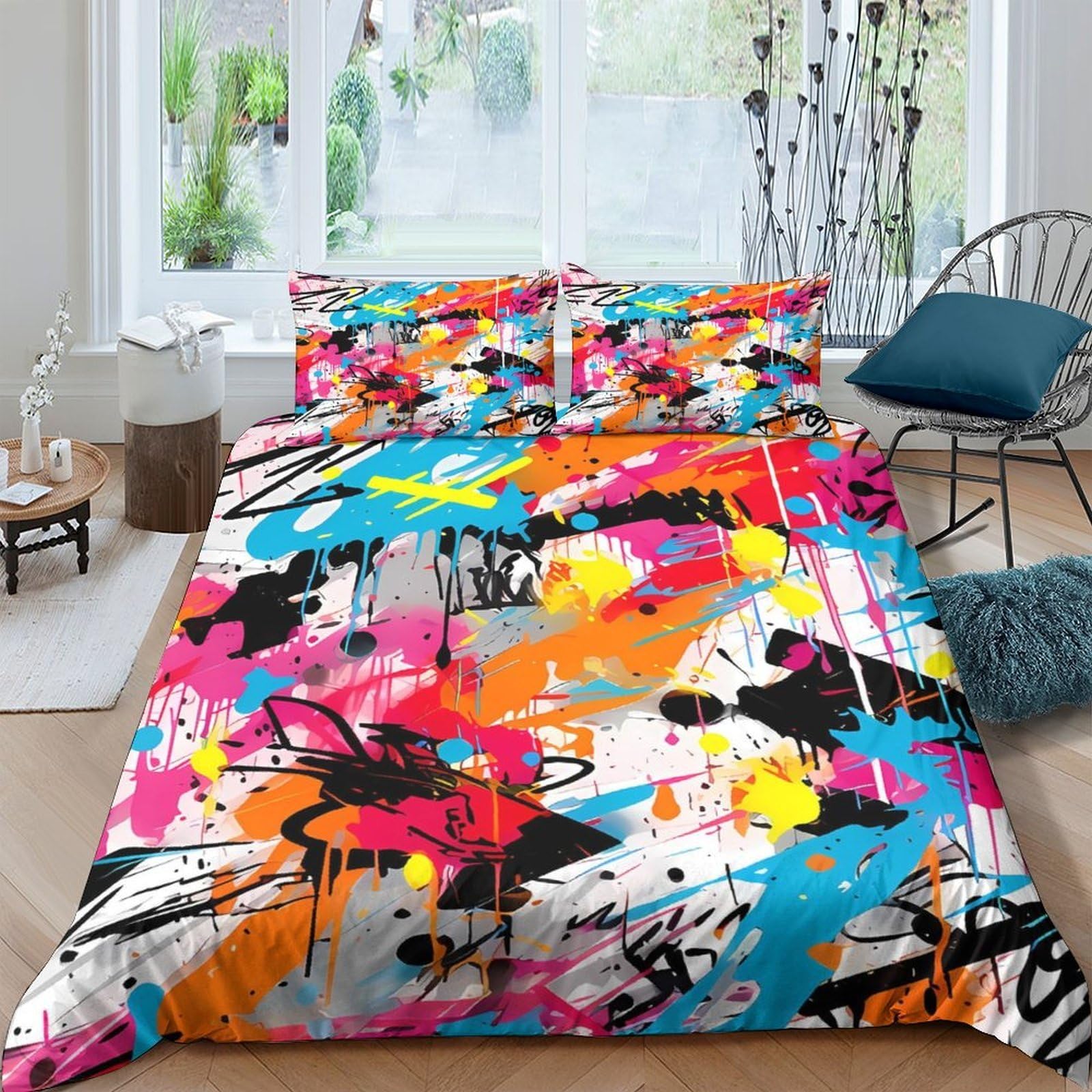 Ctjqhvkz Style-3 3D Printed Graffiti Splash Fitted Sheet Microfiber Soft Colorful Abstract Mattress Cover For Bedroom Dorm Home Decor Single（135X200cm）
