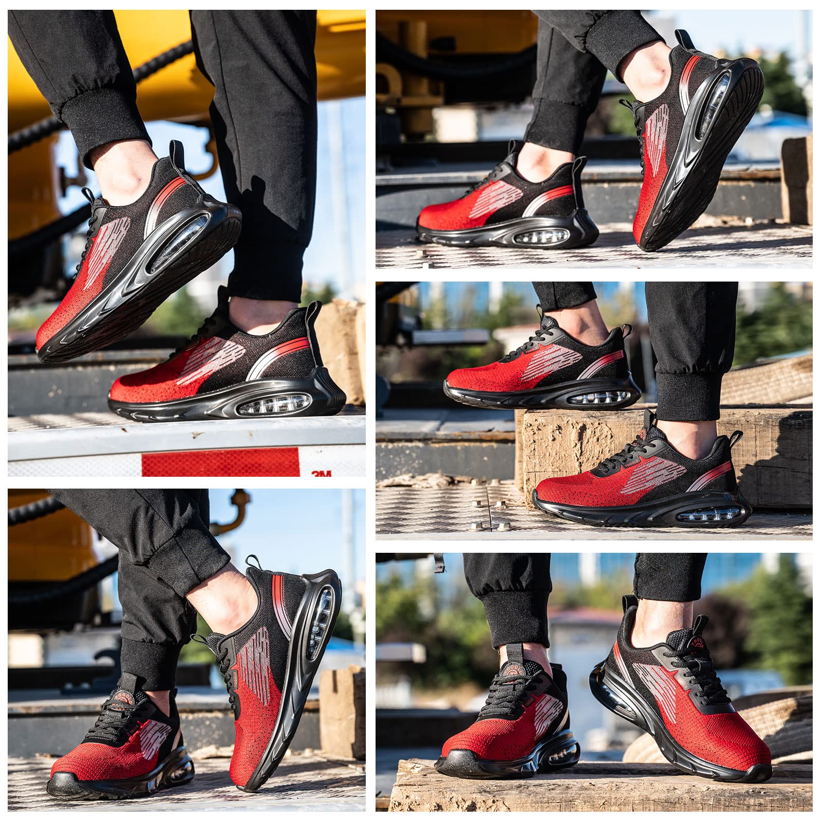 TQGOLD Obuwie ochronne Mężczyźni Kobiety Buty ochronne Amortyzacja Ochrona Stalowy nosek Buty robocze, Czerwona, 45 EU
