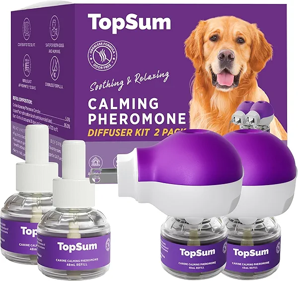 TopSum Calming Diffuser for Dog: Premium Dog Calming Diffuser - Pheromone Diffuser for Dogs - Dog Calming Plug in - Dog Diffuser to Stop Peeing in House, 2 Pack (MC Lavender)