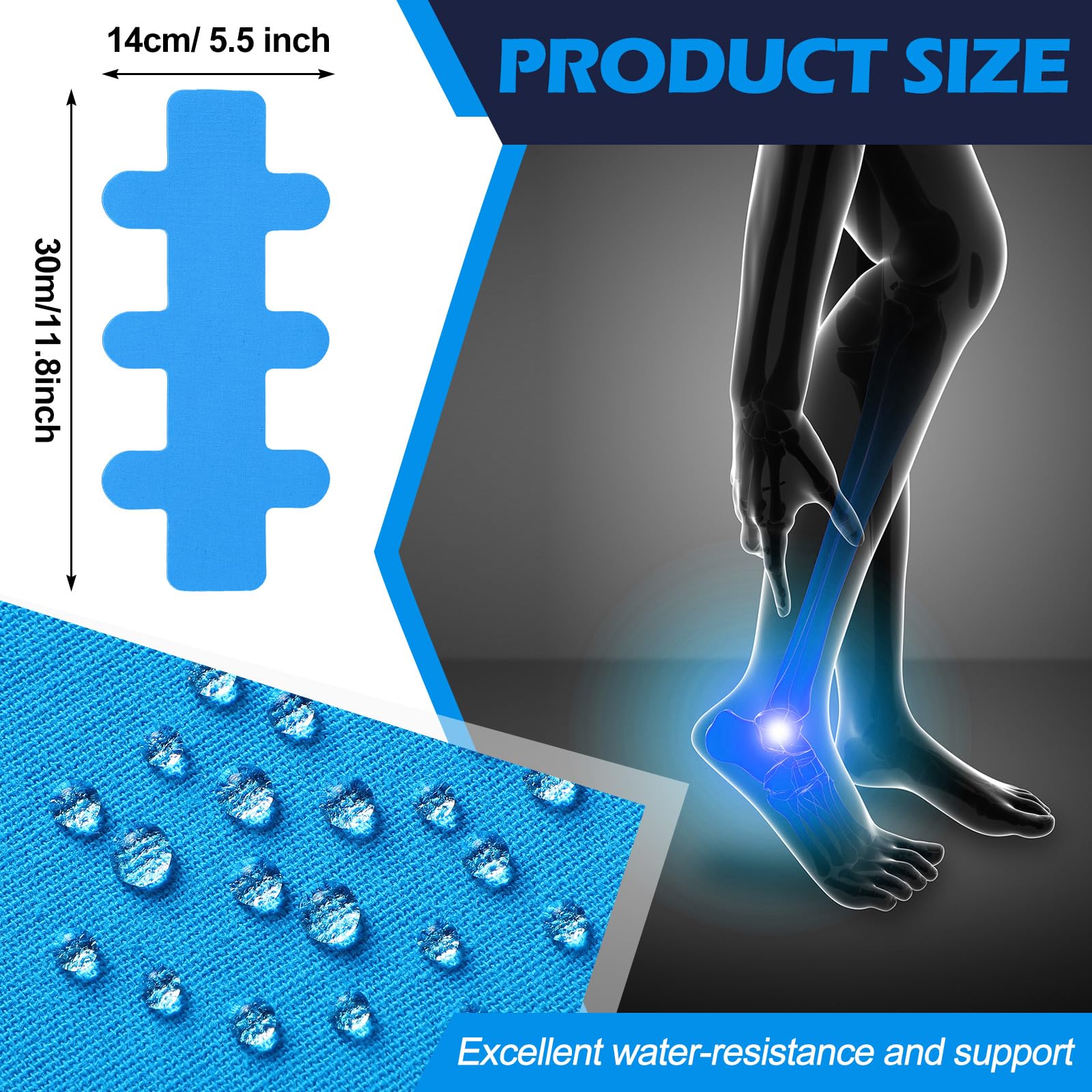 Aurelema 50 Pcs Achilles Tendonitis Kinesiology Tape Precut Achilles Tendon Tape for Relief Pain Muscle Support Sport(Blue)