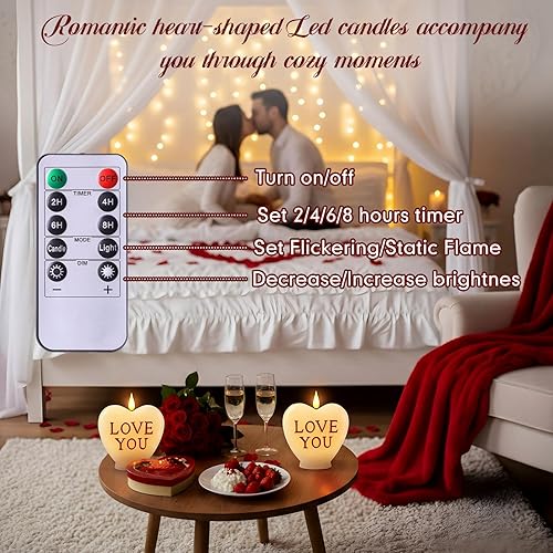 Miniatura 4 de Retisee 2 velas LED de gasa sin llama Candy Heart Love You, velas LED románticas de gasa, decoración romántica de San Valentín, funciona con pilas