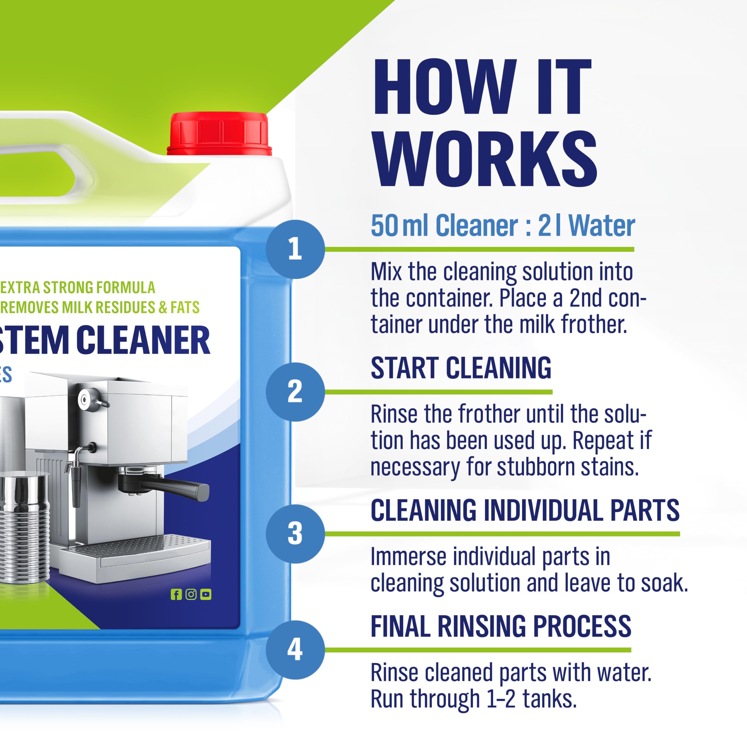 WoldoClean Nettoyant Système Lait pour Machine à Café 5L - Concentré Spécial, Élimine Graisses & Protéines de Lait, Universellement Compatible