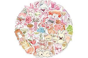50PCS Pink Stickers Coquette, Aesthetic Stickers for Laptops, Cute Bowknot Hand Drawn Decals