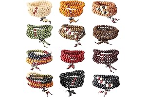 12 Pieces 108 Mala Bead Bracelets 8MM Buddhist Prayer Sandalwood Necklace Elastic Handmade