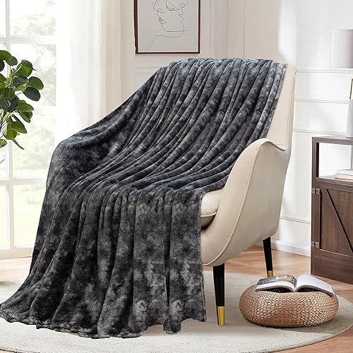 MACEVIA Manta para sofá, color gris oscuro, manta de franela de forro polar de piel sintética para hombres y mujeres, suave, cálida, acogedora,