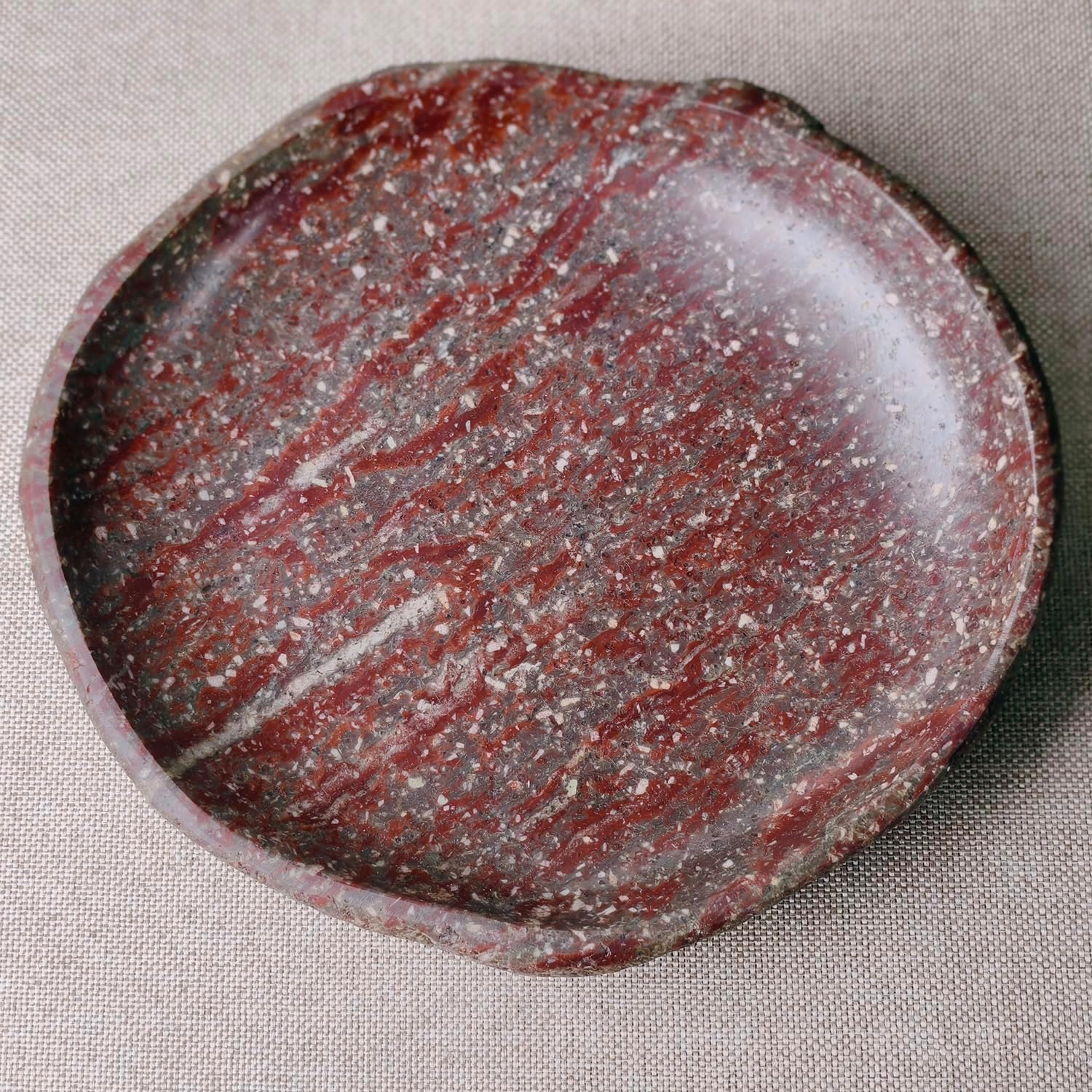 Natural River Stone Reptile Food Bowl - Handmade Pebble Dish for Reptiles, Amphibians, Hedgehogs, and Small Pets - Unique Size, Shape & Color - Water & Food Bowl (Crimson red)