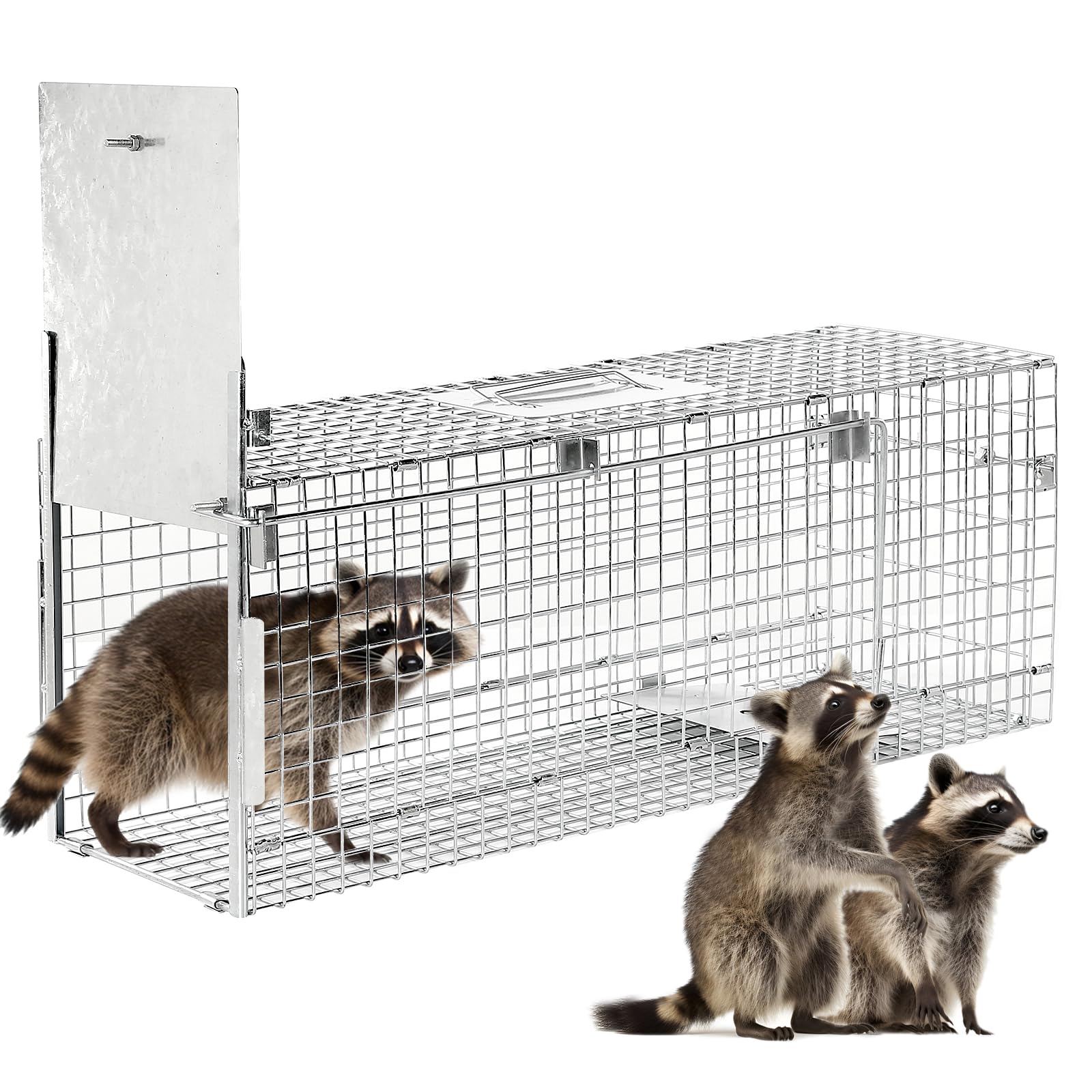 32" Humane Animal Cage Trap, Live Animal Cage Trap, Folding Animal Trap for Stray Cats, Raccoons, Rabbits, Skunks, Moles, Groundhogs and Armadillos up to 17 lbs