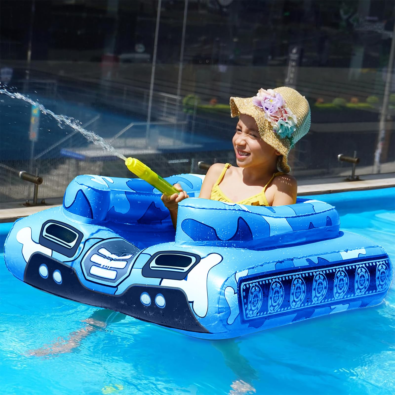 Inflatable Tank Pool Floats Kids - Jasonwell Toddler Pool Floaties Swimming Pool Tank with Water Cannon Gun Swim Floaty Rafts Lake Beach Party Pool Toys for Boys Girls Toddlers KidsGlobal Recycled StandardGlobal Recycled StandardGlobal Recycled Standard