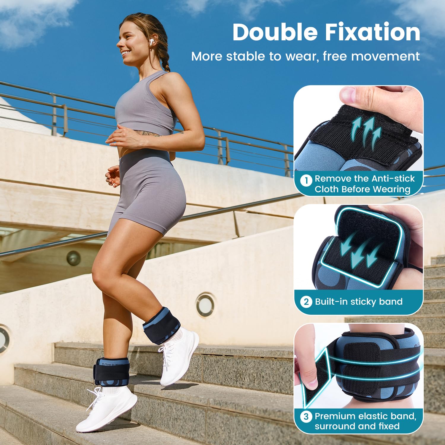 Gymnastics Power Pesi Pesi Da Polso E Caviglia GYMNASTICS POWER - Set 2 Pezzi Da 1kg, Regolabili Per Allenamento Accessori Fitness Regolabili - Foto 4