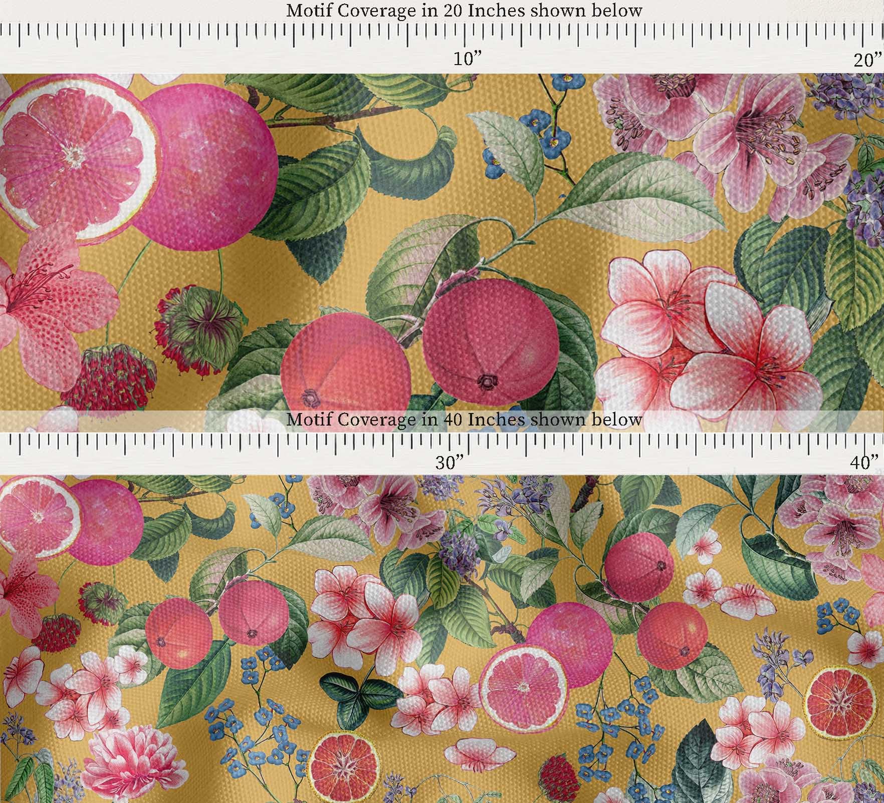 Soimoi Toile de coton | 142 cm de large, vendue au mètre | Motif fruits – Ocre | Tissu résistant de poids moyen pour sacs, rideaux, loisirs créatifs et décoration
