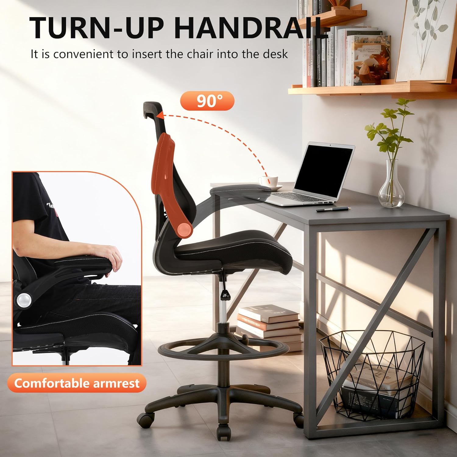 BestOffice Drafting Chair Ergonomic Tall Office Chair Standing Desk Chair with Flip Up Arms Foot Rest Back Support Adjustable Height Mesh Drafting Stool, Black BestOffice Drafting Chair Ergonomic Tall Office Chair Standing Desk Chair with Flip Up Arms Foot Rest Back Support Adjustable Height Mesh Drafting Stool, Black