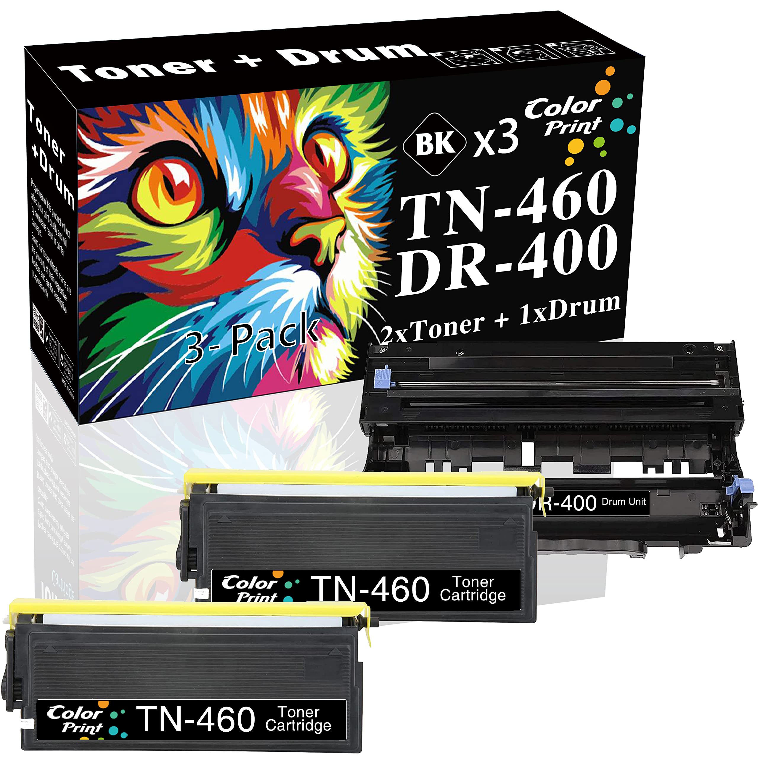 3-Pack Set Colorprint Compatible 2-PCS TN-460 Toner Cartridge 1-PCS DR-400 Drum Unit Replacement for Brother TN460 DR400 fit for HL-1240 DCP-1200 DCP-