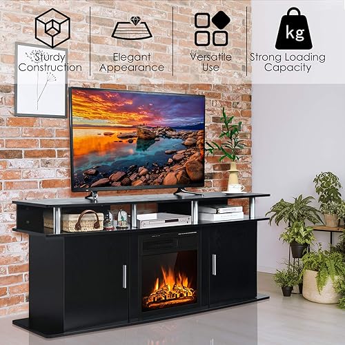 Miniatura 8 de Tangkula Soporte de TV para chimenea, mesa de consola multimedia para sala de estar con chimenea eléctrica de 1500 W para televisores de hasta 70