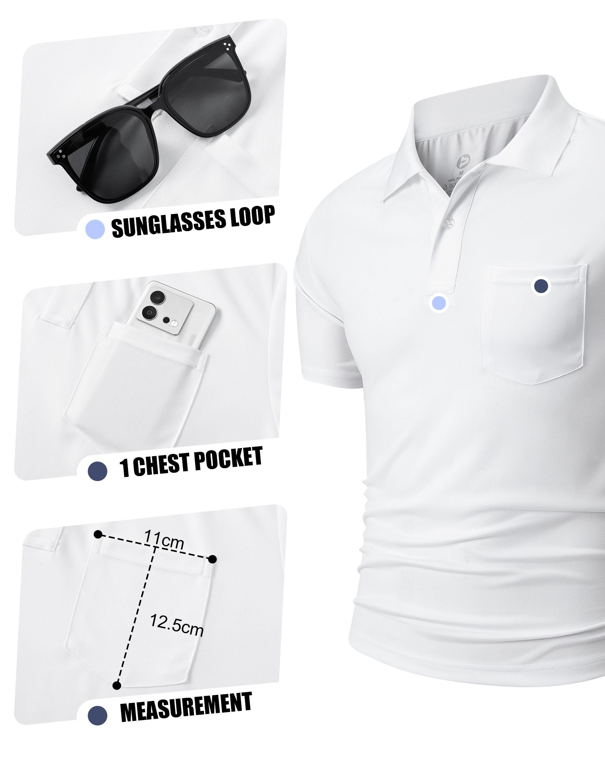 Outdoor Ventures 3-pak męska koszulka polo UPF50+, ochrona przed słońcem, UV, koszulka z krótkim rękawem, na lato, oddychająca, funkcyjna, do golfa, tenisa