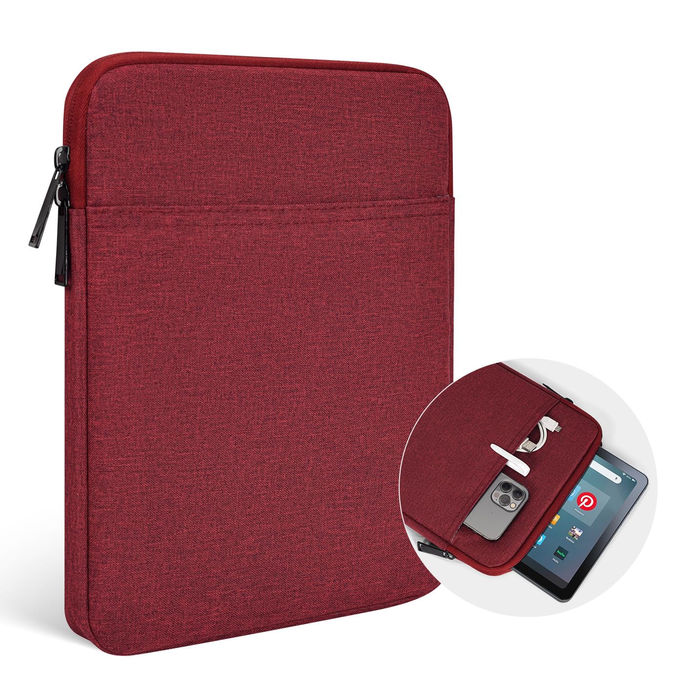 9.7-11" Tablet Sleeve Bag for 2023 11" Amazon Fire Max 11 & 10.1" Fire HD 10 Plus & Fire HD 10 Kids Pro, 11" iPad 11th/Air M3 M2 & Pro M5 M4 4 3 2 & Samsung Galaxy Tab S9 S9 FE S8 S7 A8 Case(Wine Red)