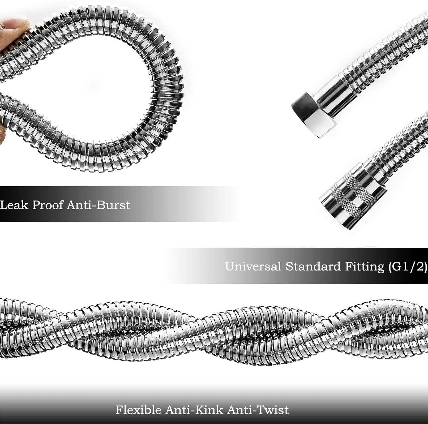 Shower Hose Extra Long 157Inches（4M) Flexible Stainless Steel Handheld Shower Hose Anti-Explosion Anti-Kink Leakproof Hose Universal Brass Connectors Replacement Metal Extension Shower Hose : Tools & Home Improvement