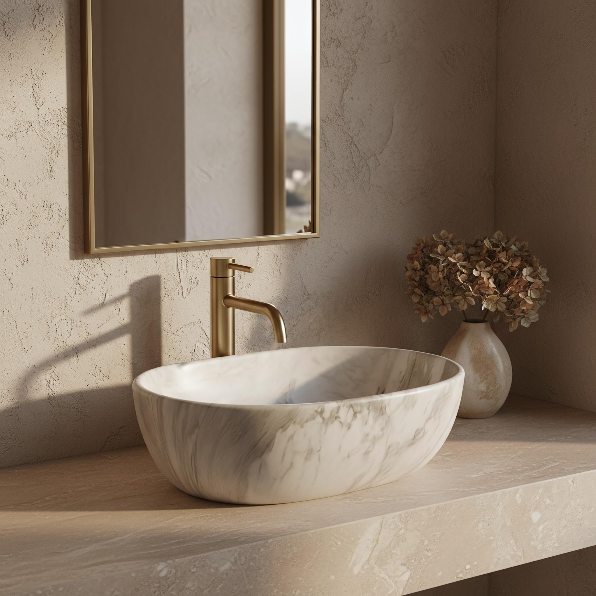 Lavabo Sobre Encimera Rea Amelia Ash Matt Beige 48X34,5X13,5Cm