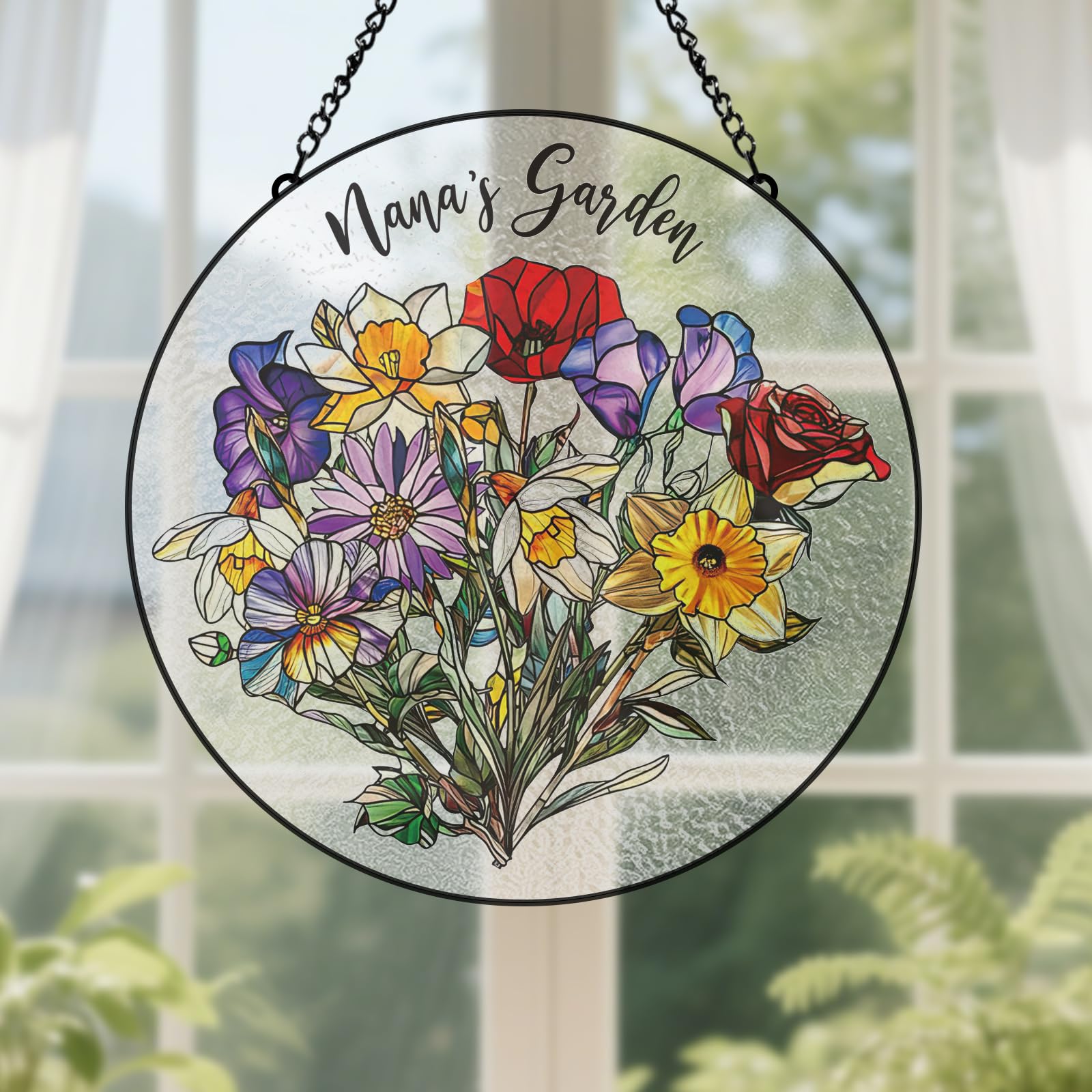 Altraty Custom Grandma’s Garden Suncatcher, Birth Month Flowers Personalized Gift for Grandma Nana Mother Mom Mommy, Heartfelt Birthday