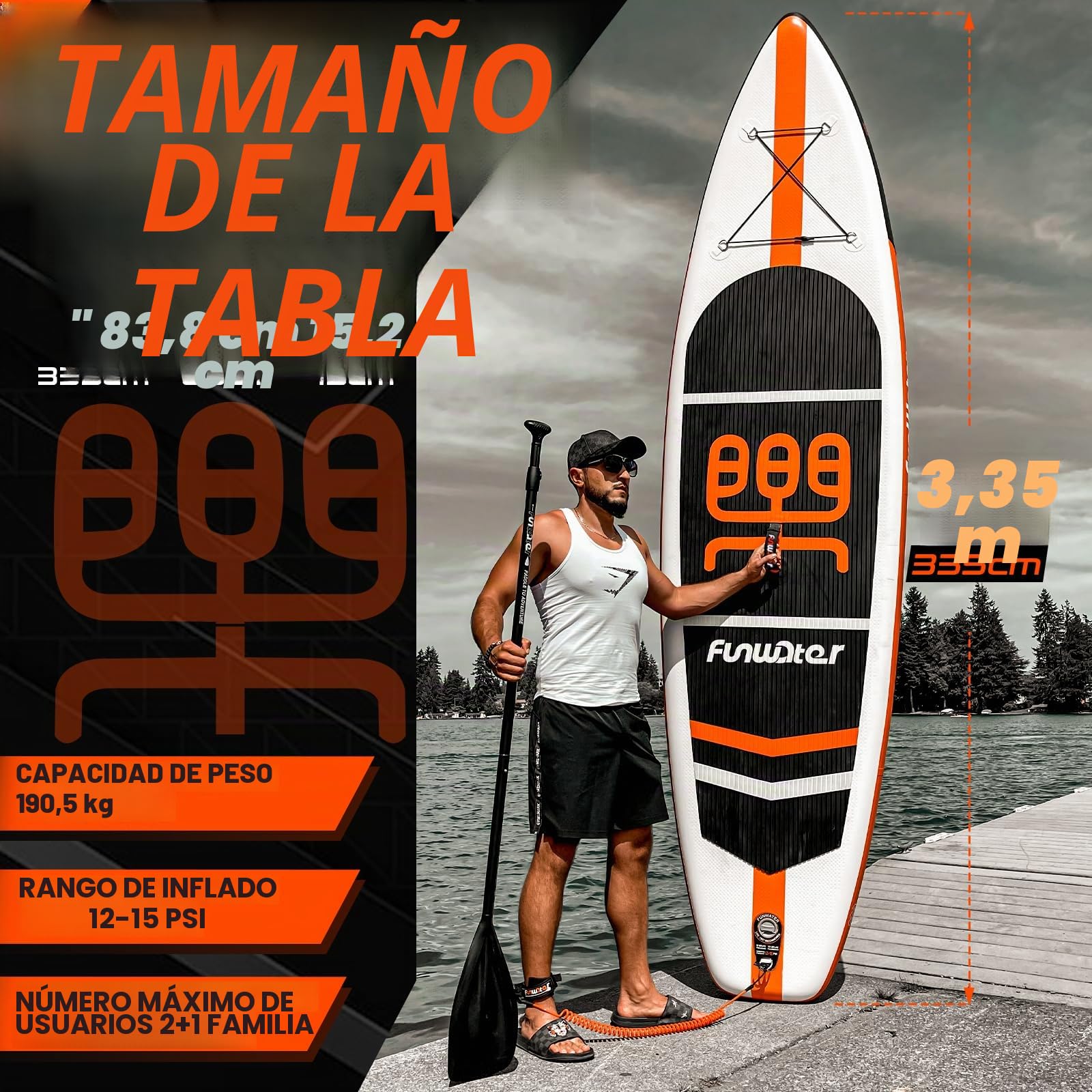 FunWater Tabla de Surf Hinchable Sup,with Bomba, PaletaMochila de Viaje,Correa para el pie,Bolsa Impermeable para teléfono móvil