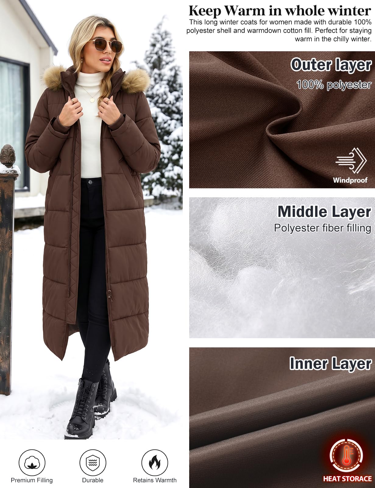 Tuopuda Cappotto Donna Lungo Invernale Giubbotto Giacca Cappotti Imbottita Caldo Addensare il cappotto Parka Giacche con Cappuccio Trapuntato Giaccone Outwear Antivento Cappotti