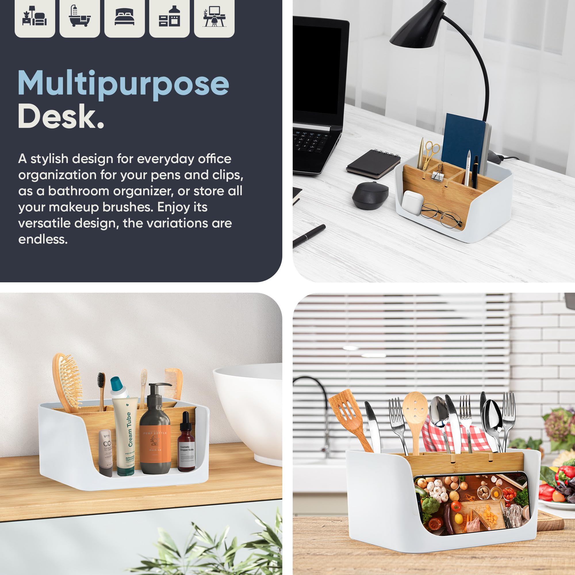 LIVONDO ECO desk organiser, table, office, cosmetic organiser, mobile phone & tablet holder, pen holder, desk, letter tray - Image 2