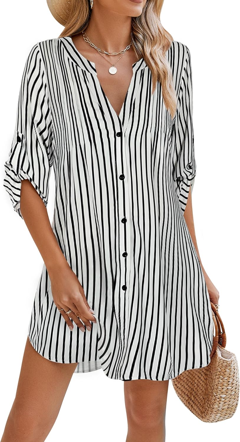 BMJL Women Beach Cover Ups V Neck Button Down Swimsuit Coverup Swimwear Bathing Suit Cover Up 2026