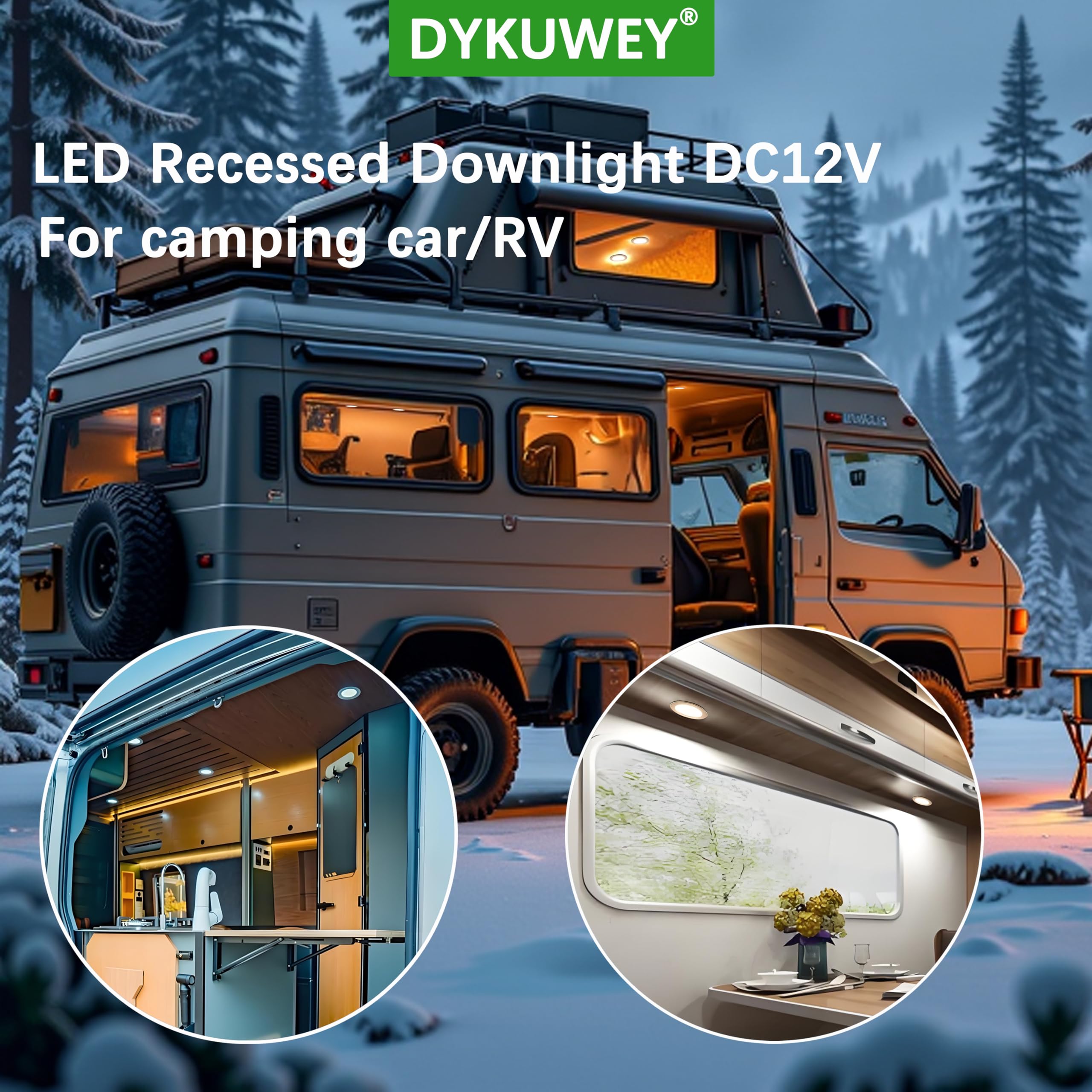 4er Set LED Einbaustrahler 12V 3W, einbaustrahler LED flach Bohrloch 55-58mm und 14mm Flache,Led Spot 12V IP44 Dimmbar Deckenspot,Möbeleinbauleuchte Einbauspots (Silber Warmweiß 3000K)