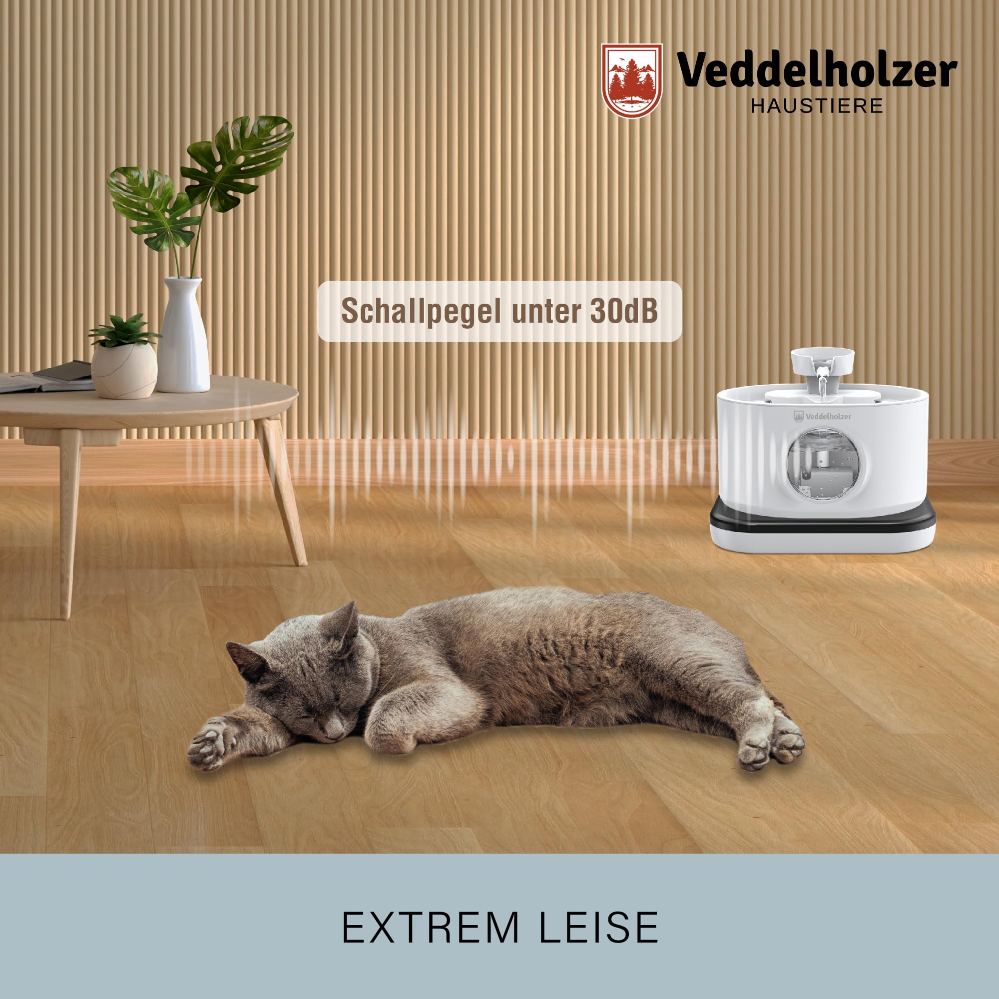 Veddelholzer Fuente inalámbrica para gatos de 2,8 litros, con detector de movimiento y 4 filtros, batería extremadamente silenciosa de 5200 mAh, incluye cable USB-C y enchufe, fuente para gatos y