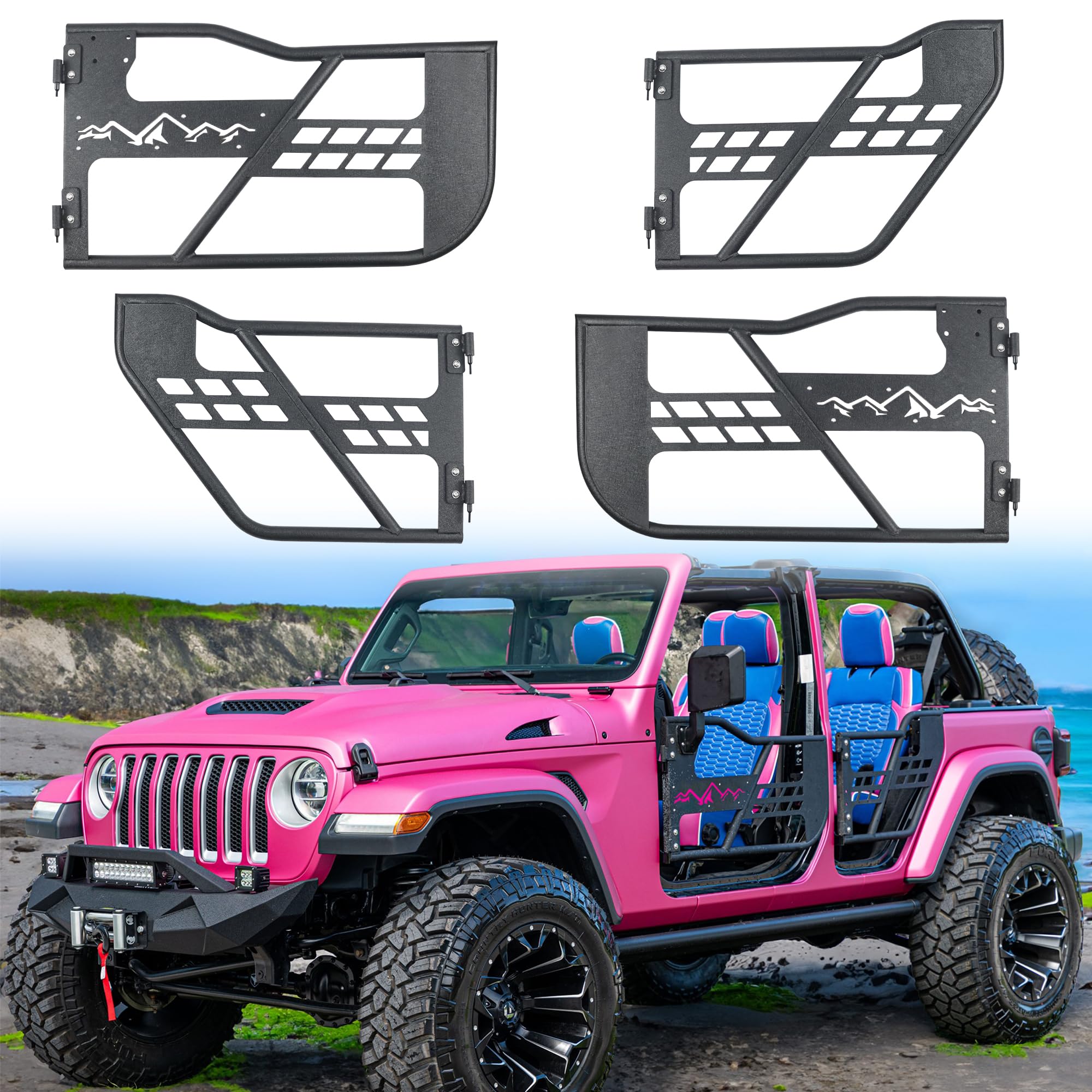 MONOKING for Gladiator JT Tube Doors, DIY Paintable Tubular Doors for 2018-2024 Wrangler JL JLU & Gladiator JT Unlimited 4 Door, Off-Road Front and Rear Half Tube Doors Without Side View Mirror