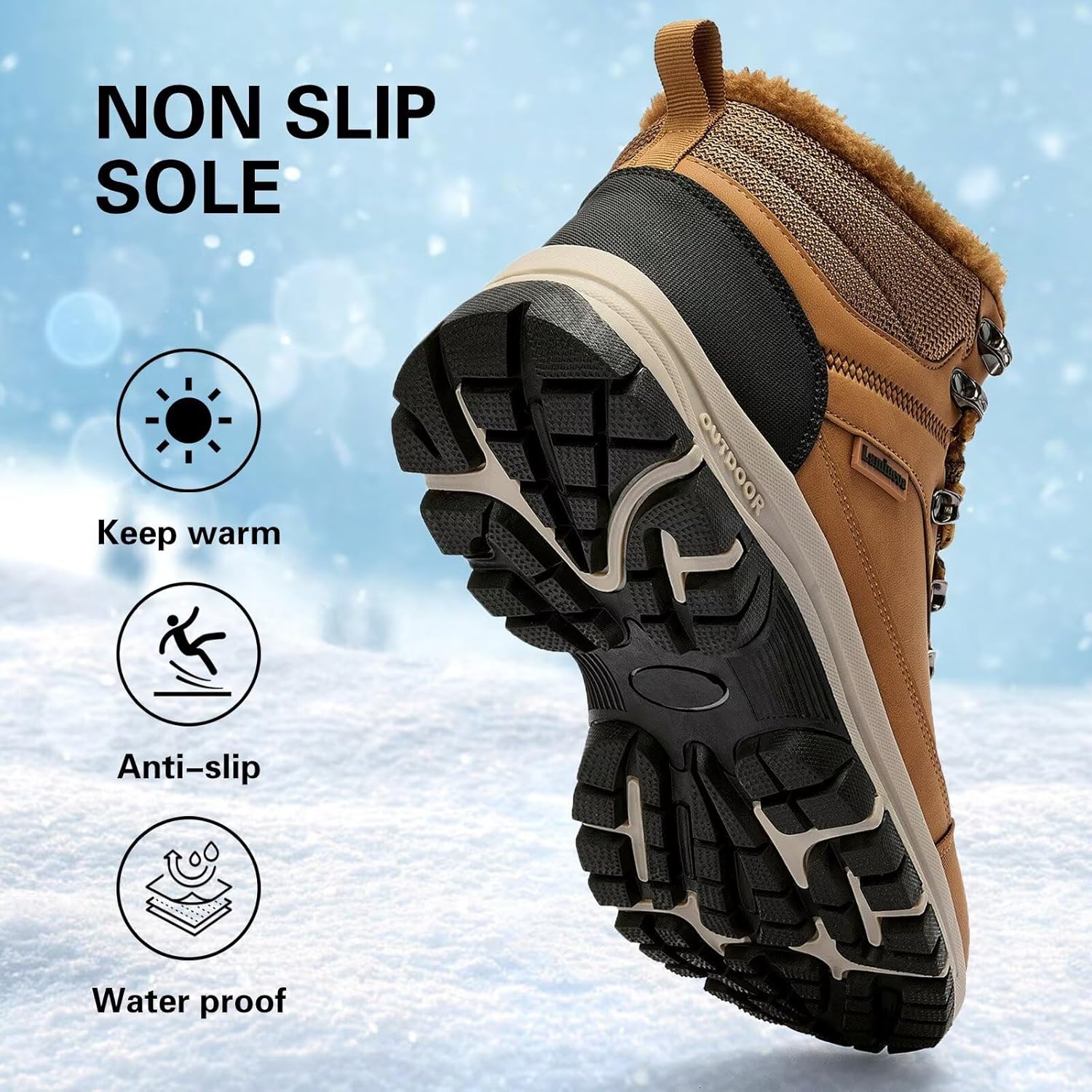 Mens Snow Boots Anti-Slip Winter Boot Fur Lined Hiking Boots Water Resistant Outdoor Warm Comfort Camping Backpacking Shoes - Image 4