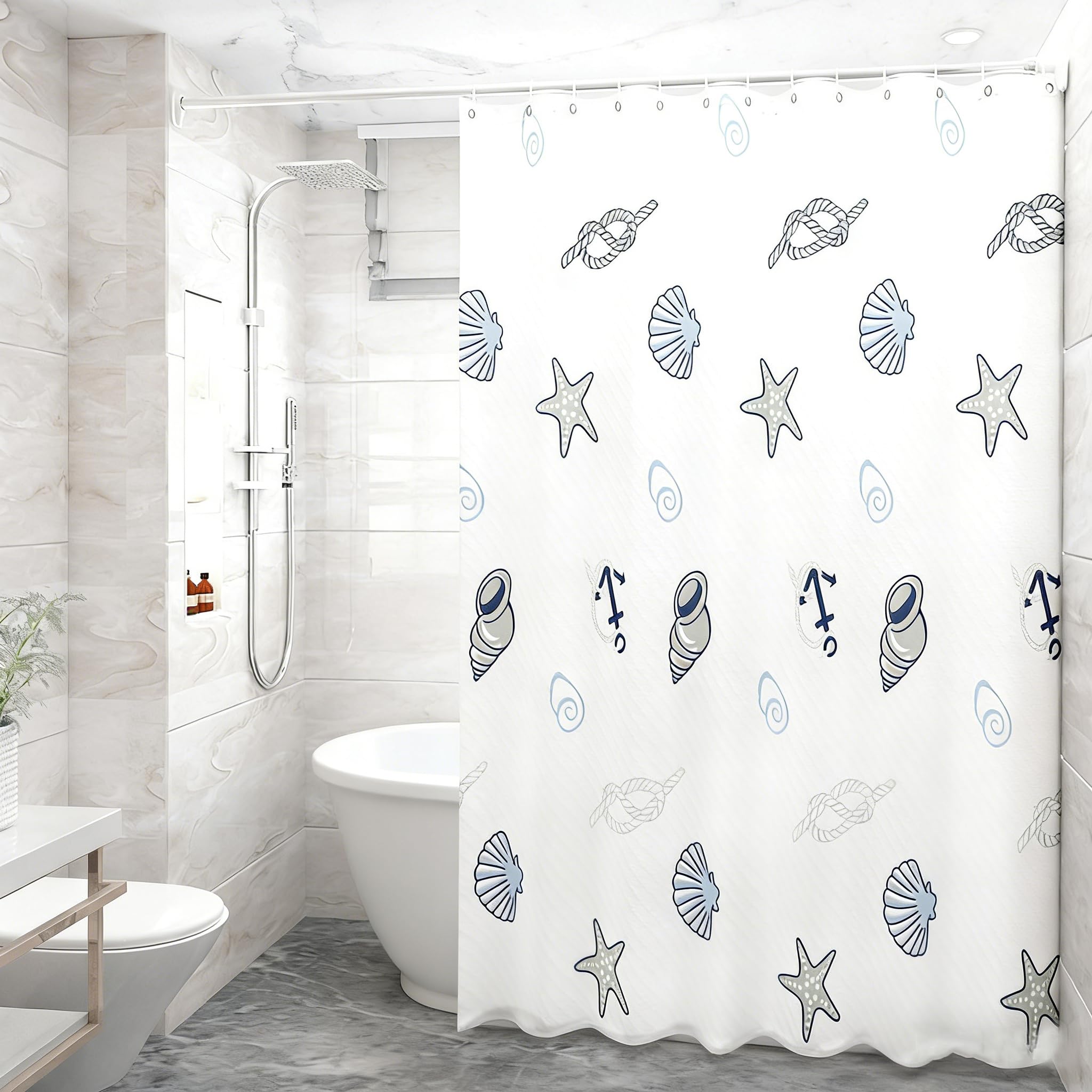 TGYIMENG Shower Curtain for Bathroom, PEVA Waterproof Anti-Mould Proof Resistant | Quick-Drying | Washable Bathroom Curtain with 12 Pcs Curtain Hooks,80 x 180 cm (71 x 71 Inch) (Conch, 180 * 180)