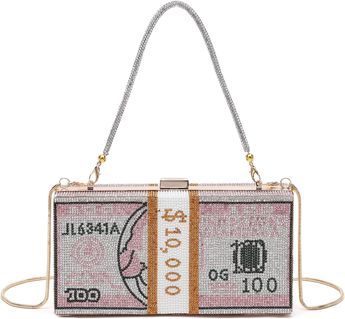 Rhinestone Money Clutch Purse Bling Bling Box Handbag for Women, Glitter Sparkling Crystal Diamond Stack Dollar Evening Bag… pink Size: Middle