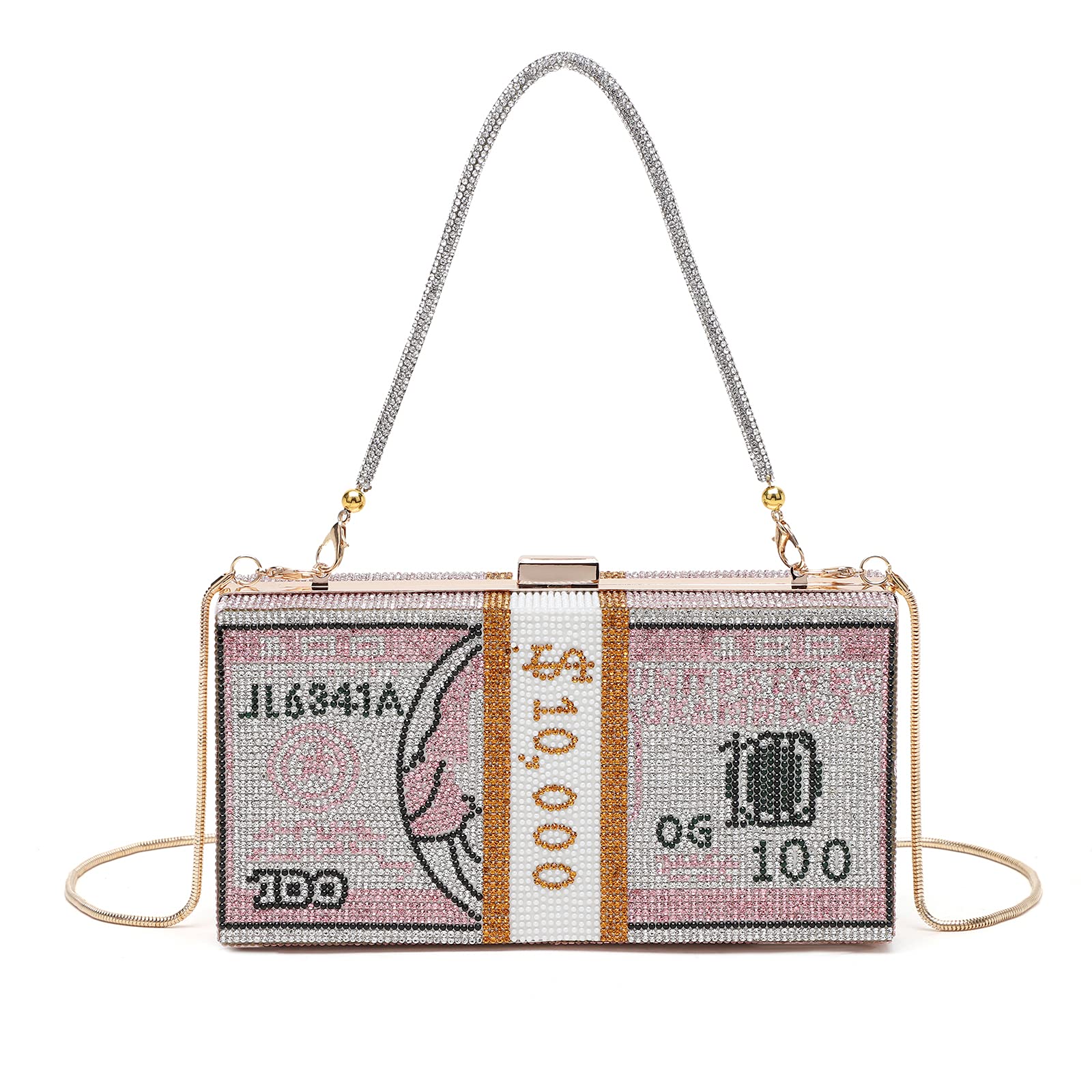 Rhinestone Money Clutch Purse Bling Bling Box Handbag for Women, Glitter Sparkling Crystal Diamond Stack Dollar Evening Bag… pink Size: Middle