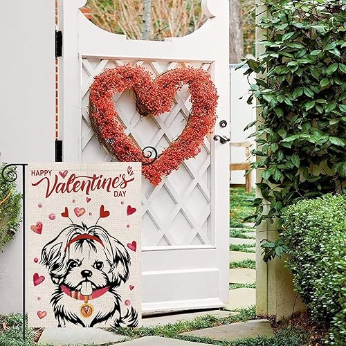 Miniatura 5 de Bandera de San Valentín para jardín, San Valentín, Shih Tzu, banderas de perro para exteriores, amor, corazón, aniversario, boda, fiesta, hogar,
