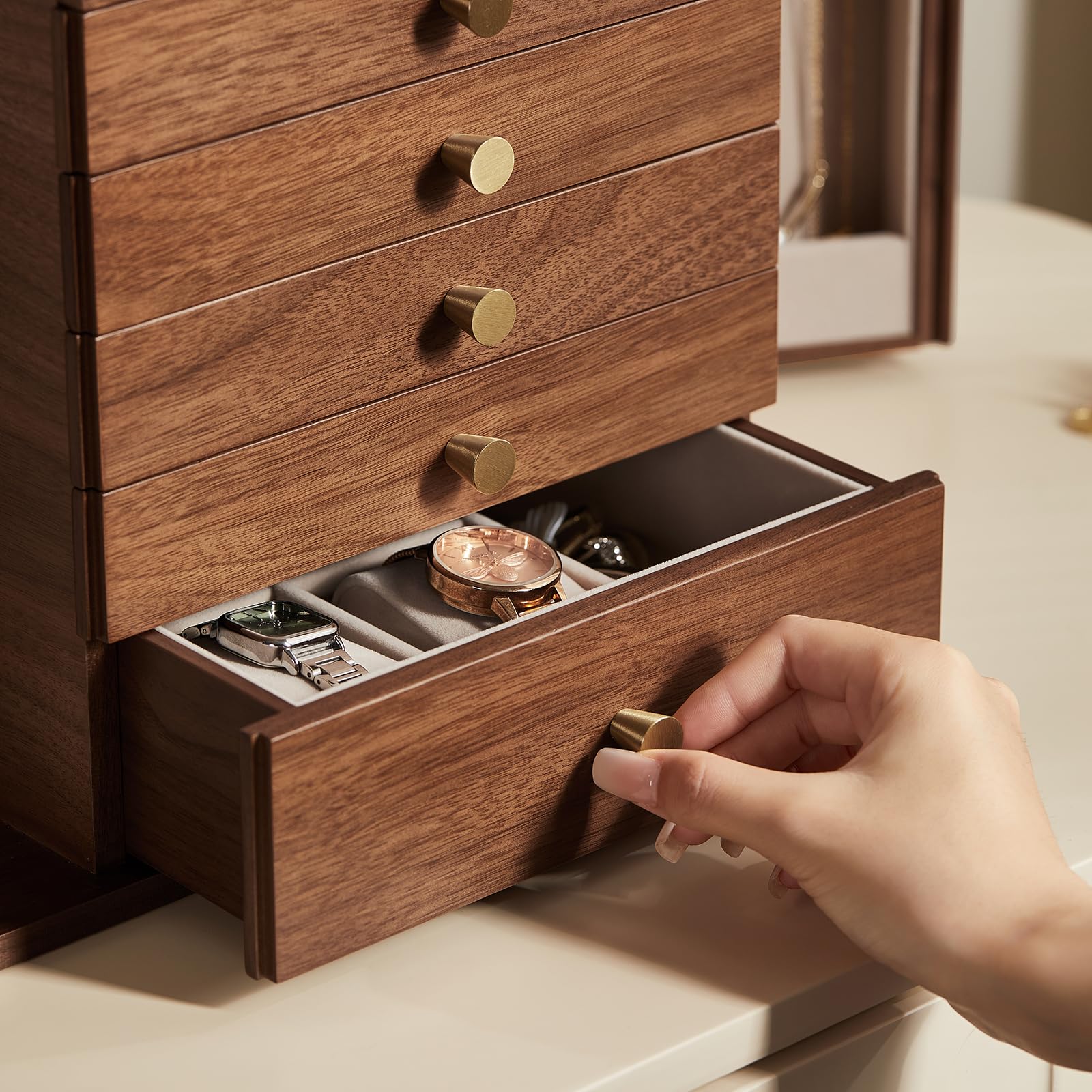 Chosin Black Walnut Wooden Jewelry Box Layer Lockable Wood