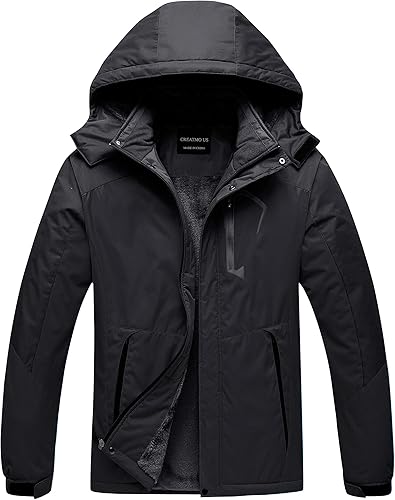 CREATMO US Chaqueta de esquí impermeable de montaña para hombre, resistente al viento, abrigo de invierno cálido para snowboard