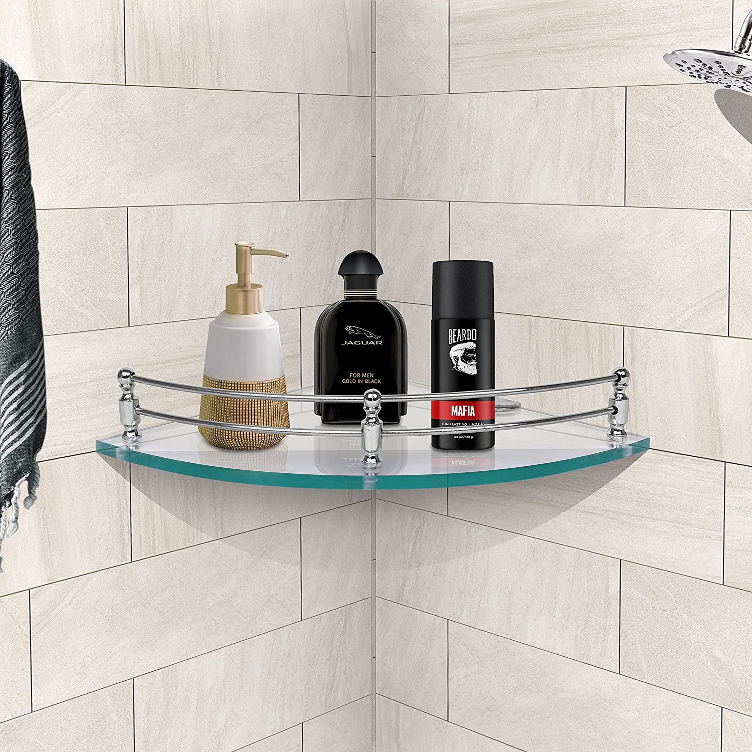 Primax Premium Transparent Glass Corner/Storage Shelf for Bathroom/Kitchen - Wall Mount (12x12 Inches) (B0BRQKN7KD) Amazon Price History, Amazon Price Tracker