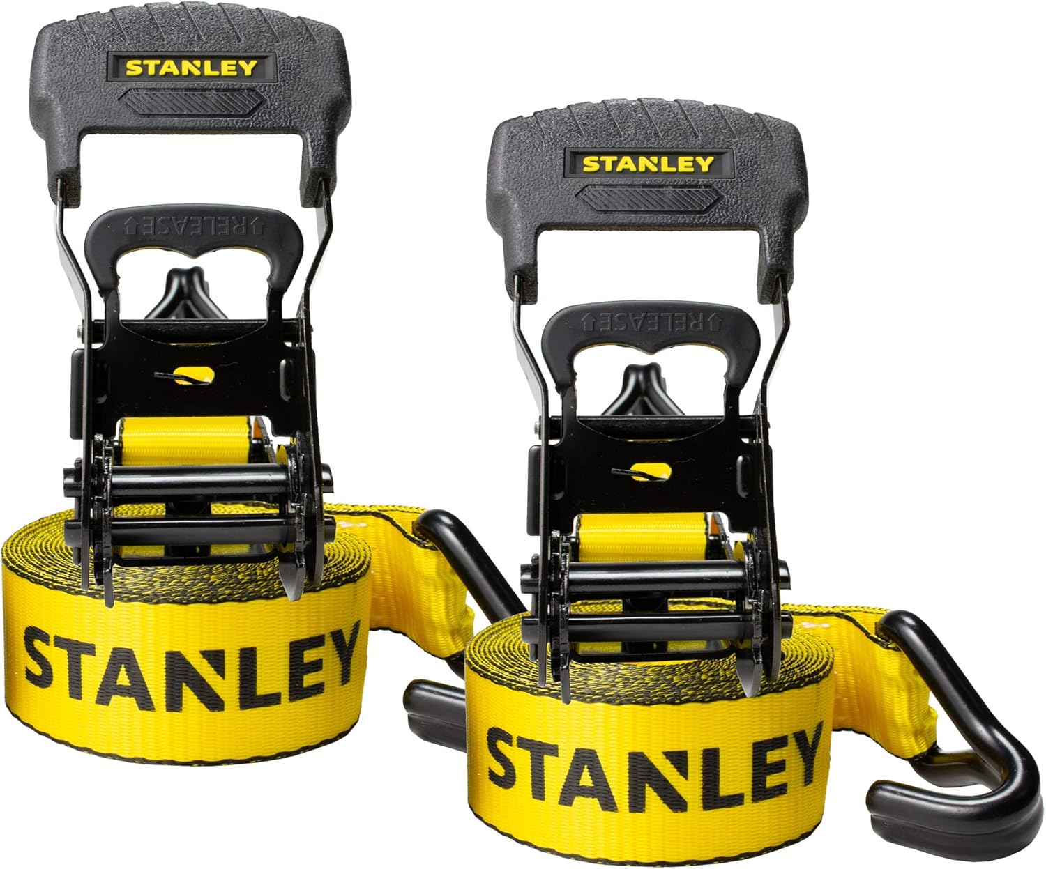 STANLEY S1007 Black/Yellow 1.5" x 16' Ratchet Tie Down Straps - Heavy Cargo Hauling (3,300 lbs Break Strength), 2 Pack : Tools & Home Improvement