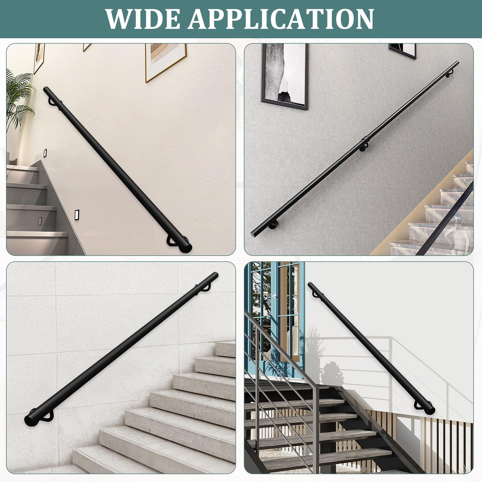 30–600 cm schwarzer Metall-Treppengeländer-Handlauf, industrielles Eisenrohrgeländer mit Wandhalterungen und Metallschrauben, Haltegriff für ältere Menschen(240cm)