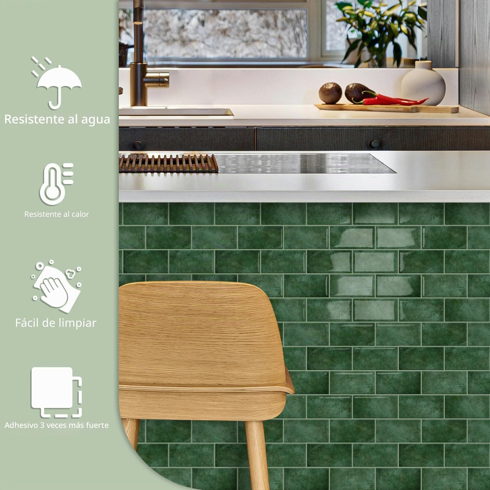 10-Piezas 3D Metro Adhesivo Grueso Azulejos Adhesivos Cocina | Autoadhesivos Vinilo Baldosas Azulejos Adhesivos, Baldosa Cuarto de baño Pared (Verde Claro,32 x 26.9CM)
