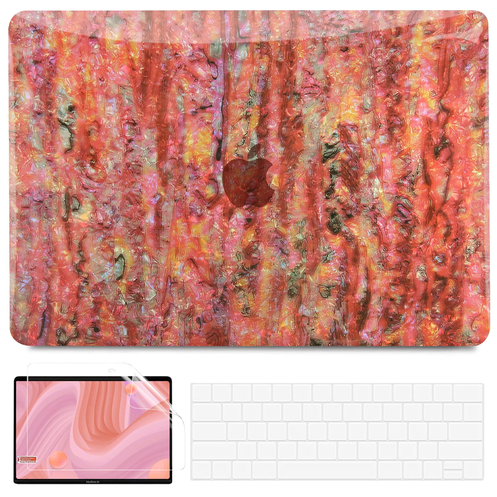 G JGOO Compatible with MacBook Air 13 Inch Case 2021 2020 2019 2018 Release M1 A2337 A2179 A1932 Touch ID, Plastic Hard Shell Case + 2 Keyboard Cover + Screen Protector, Ruby Glitter Shell