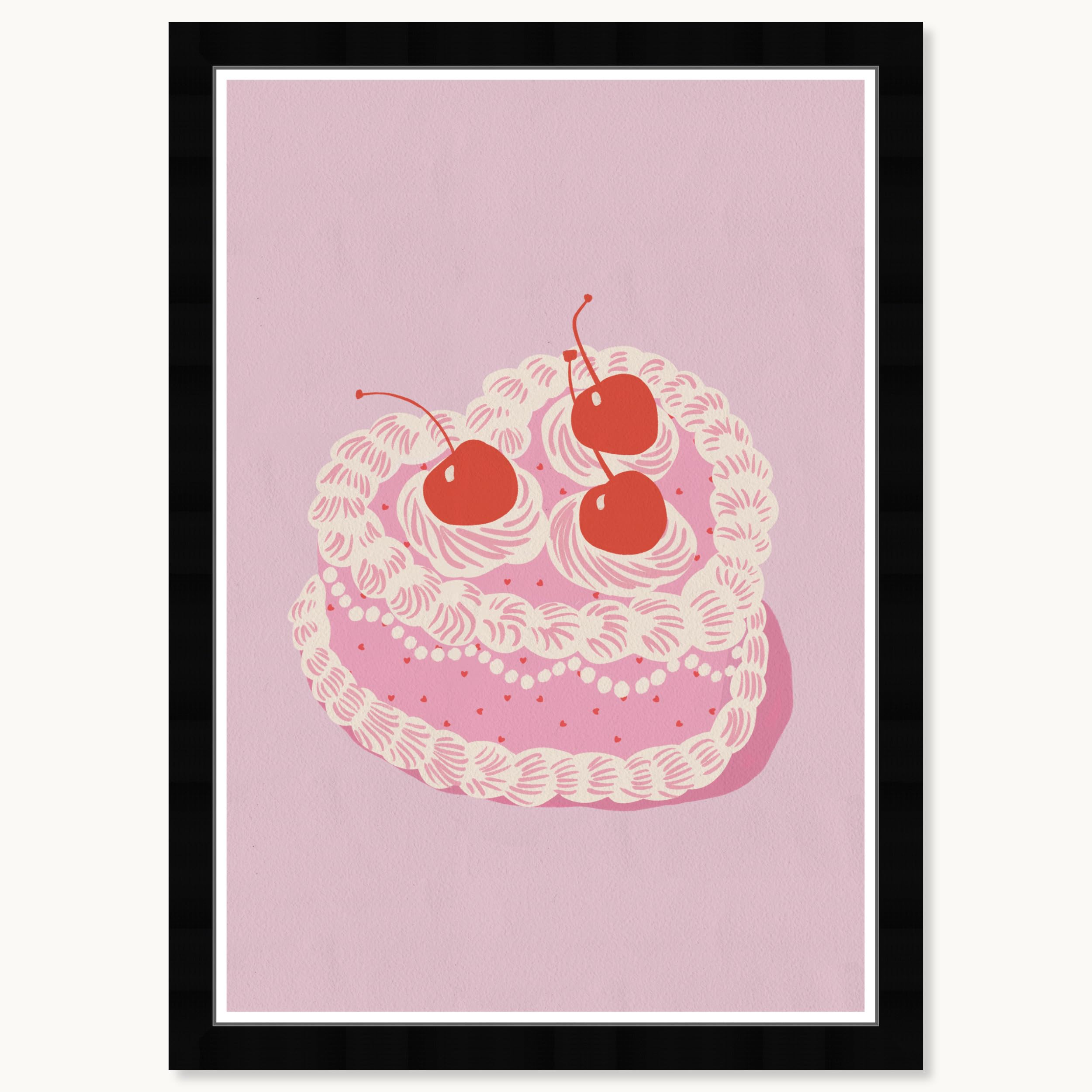 Wynwood Studio Food Contemporary Print Wall Art for Living Room, Bedroom, and Bathroom, Blush Heart Cherry, 13" x 19", Black Frame