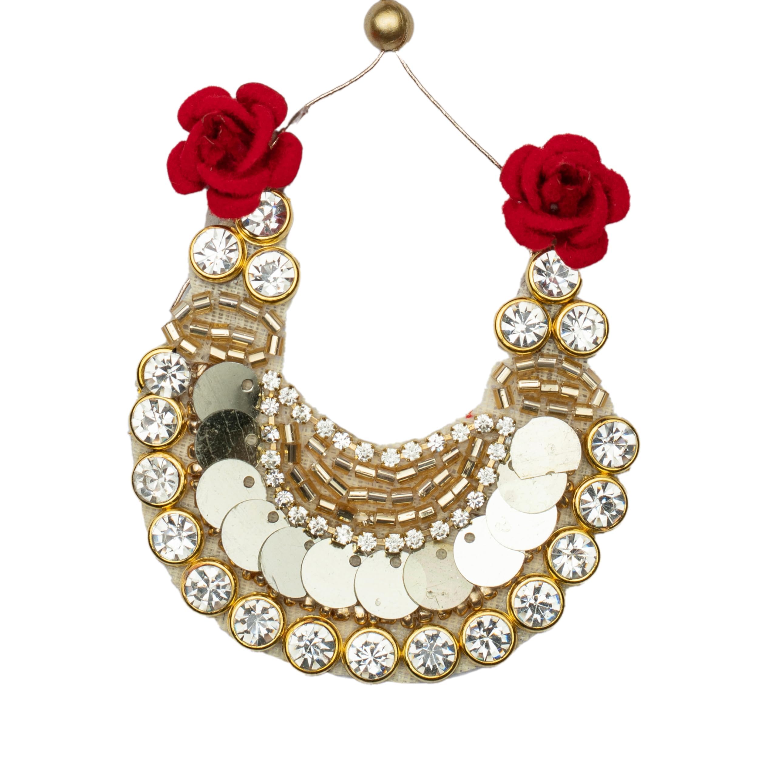 Single Golden mala Stone Mala Set for Laddu Gopal/Devi Maa/Radha Krishna/Indian Traditional God Goddess Haar Sringar Set Deities jewellary Set in Red Bag for All God Idol Statue(Size:- 2 Inch)