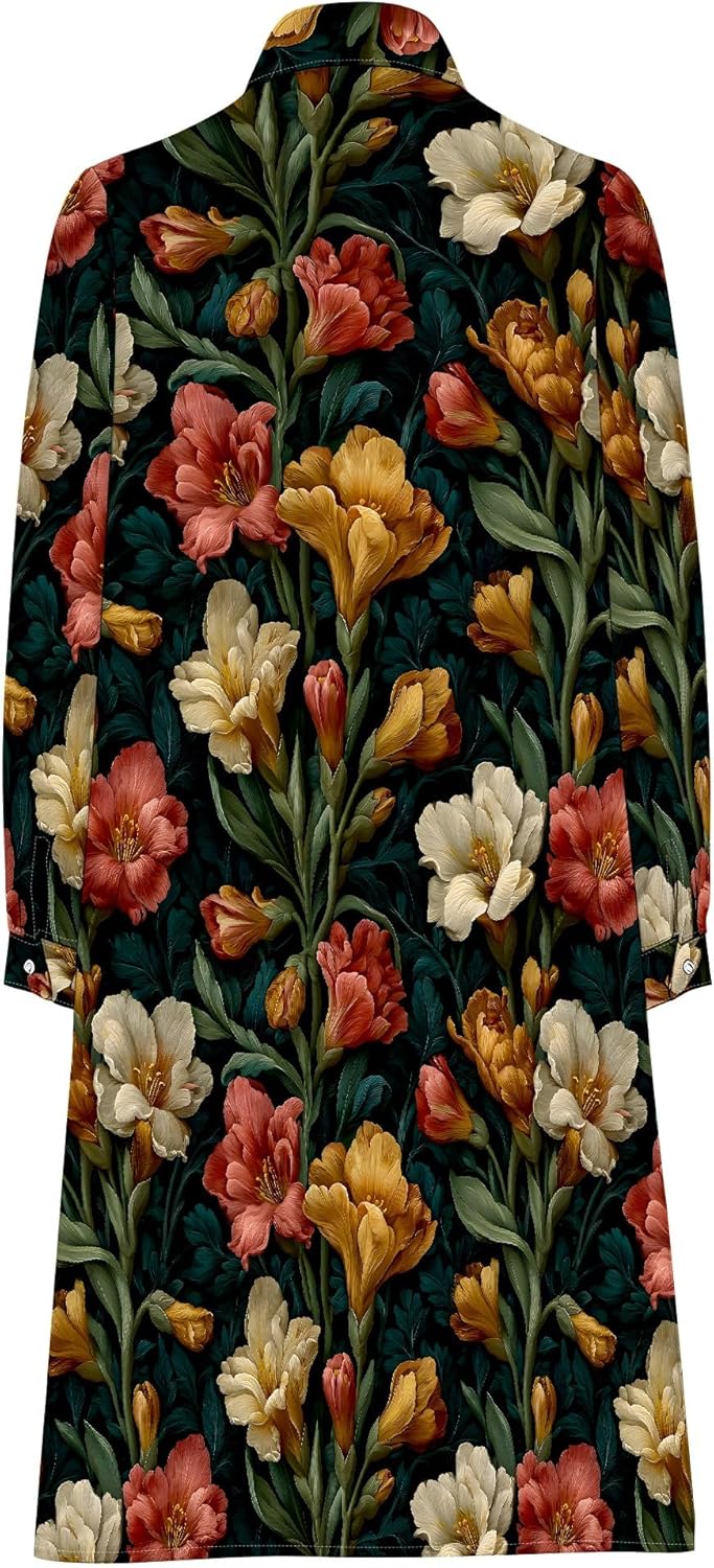 Shirt Dresses for Women 2025 Summer Long Sleeve Casual Plus Size Floral Printed Beach Vacation Dress with Pockets - Image 6